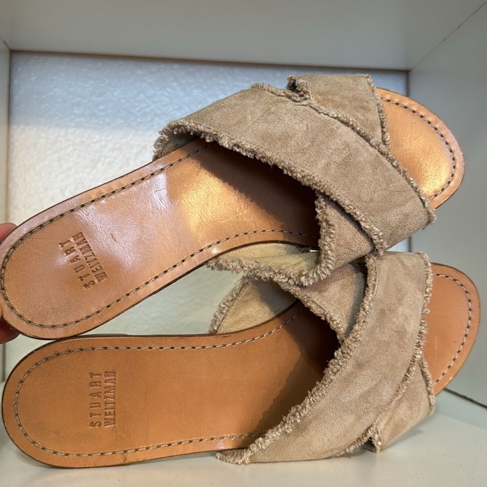 Stuart Weitzman Suede Crossover Slide Sandals Tau… - image 6